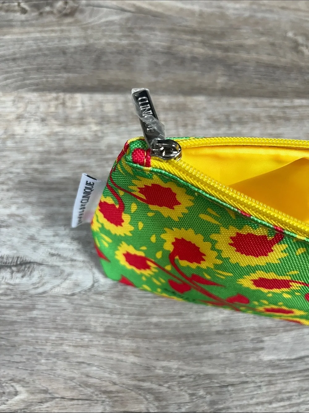 Donald x Clinique Green Floral Makeup Pouch with Yellow & Red Accents